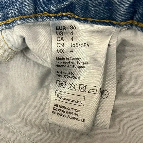 H&M Jeans Women 4 Blue Boyfriend Low Waist Denim Button Fly Grunge Preppy Frayed - Picture 6 of 11